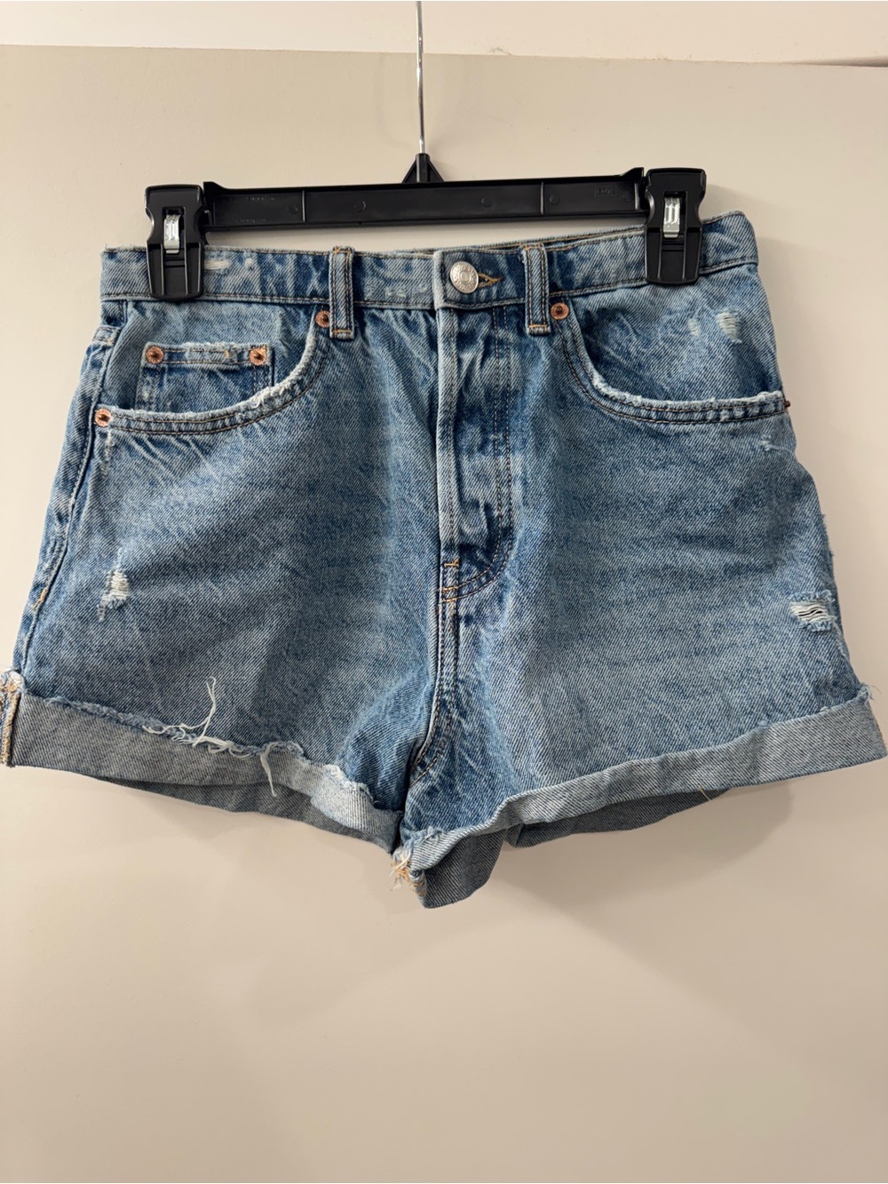Zara Light Blue Rolled-Hem Denim Shorts
